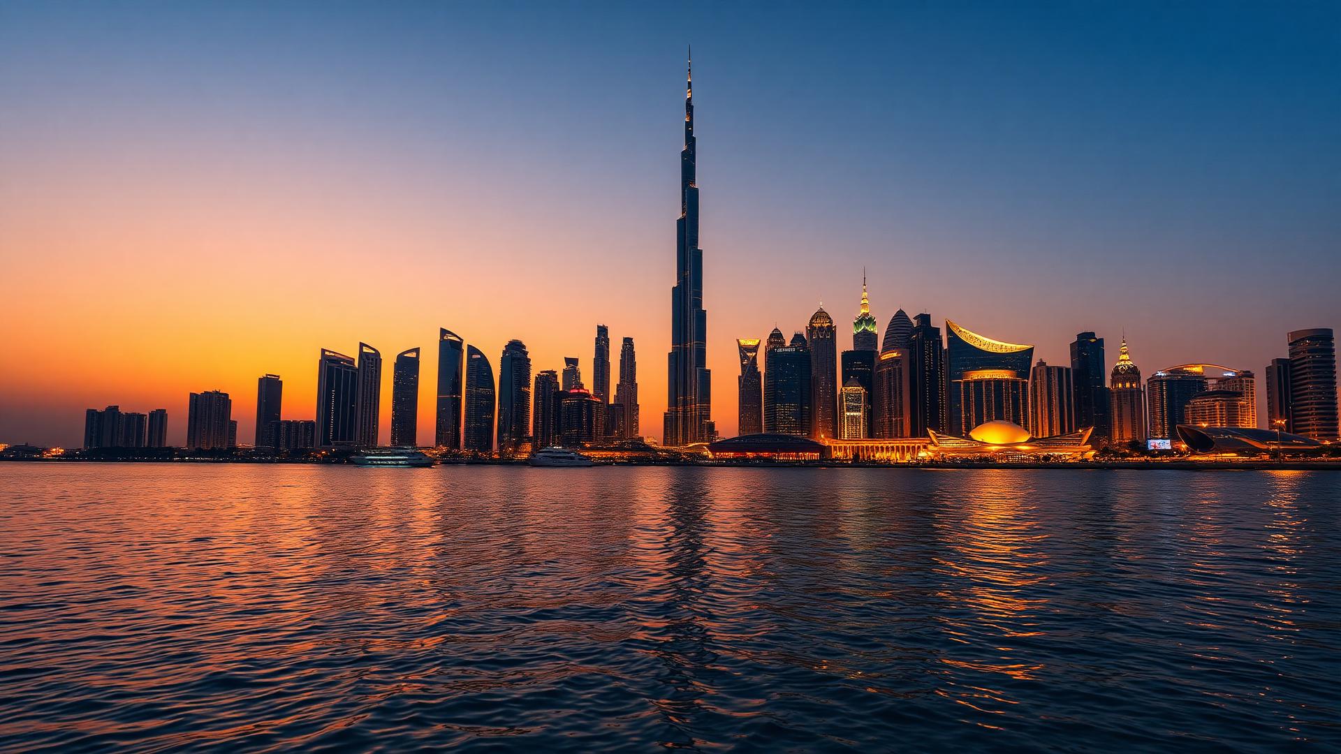 Dubai skyline at golden hour